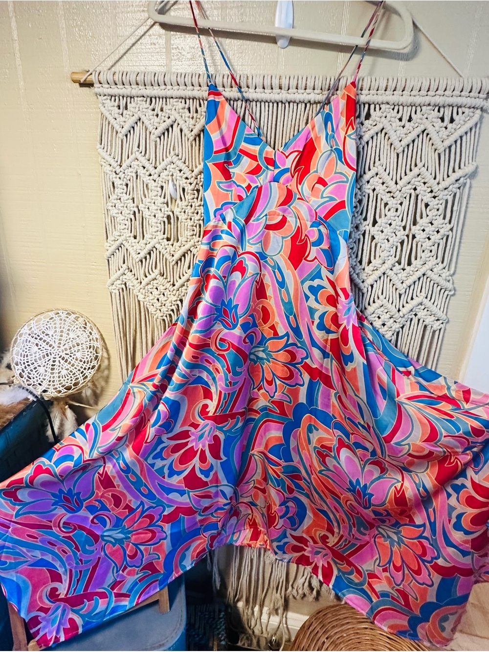 Sweetest Rush Vibrant Paisley Satin Midi Dress